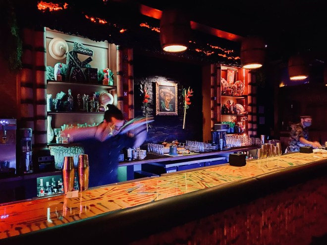 The interior of Swizzle was moody and dark.